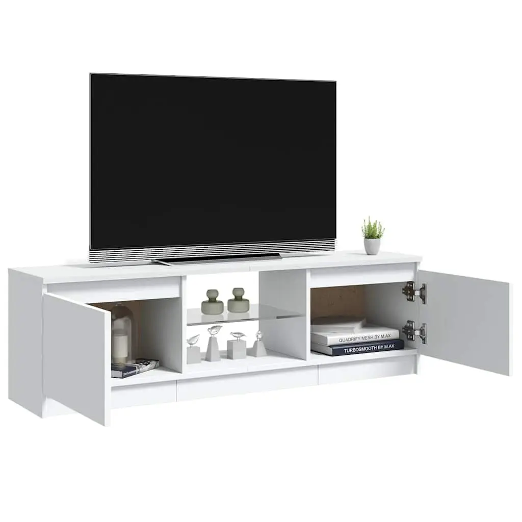 TV Cabinet White 120x30x36cm Modern LED Media Unit with Two Shelves for Living Room Bedroom Storage