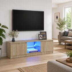 TV Cabinet with RGB LED Lights Storage Unit Media Entertainment Brown