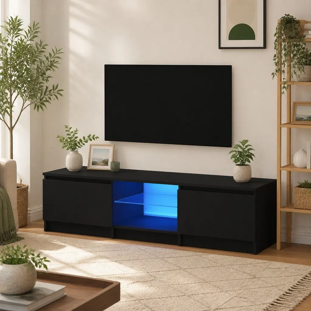TV Cabinet Black 140 x 40 x 36 cm RGB LED Lights Storage Organiser