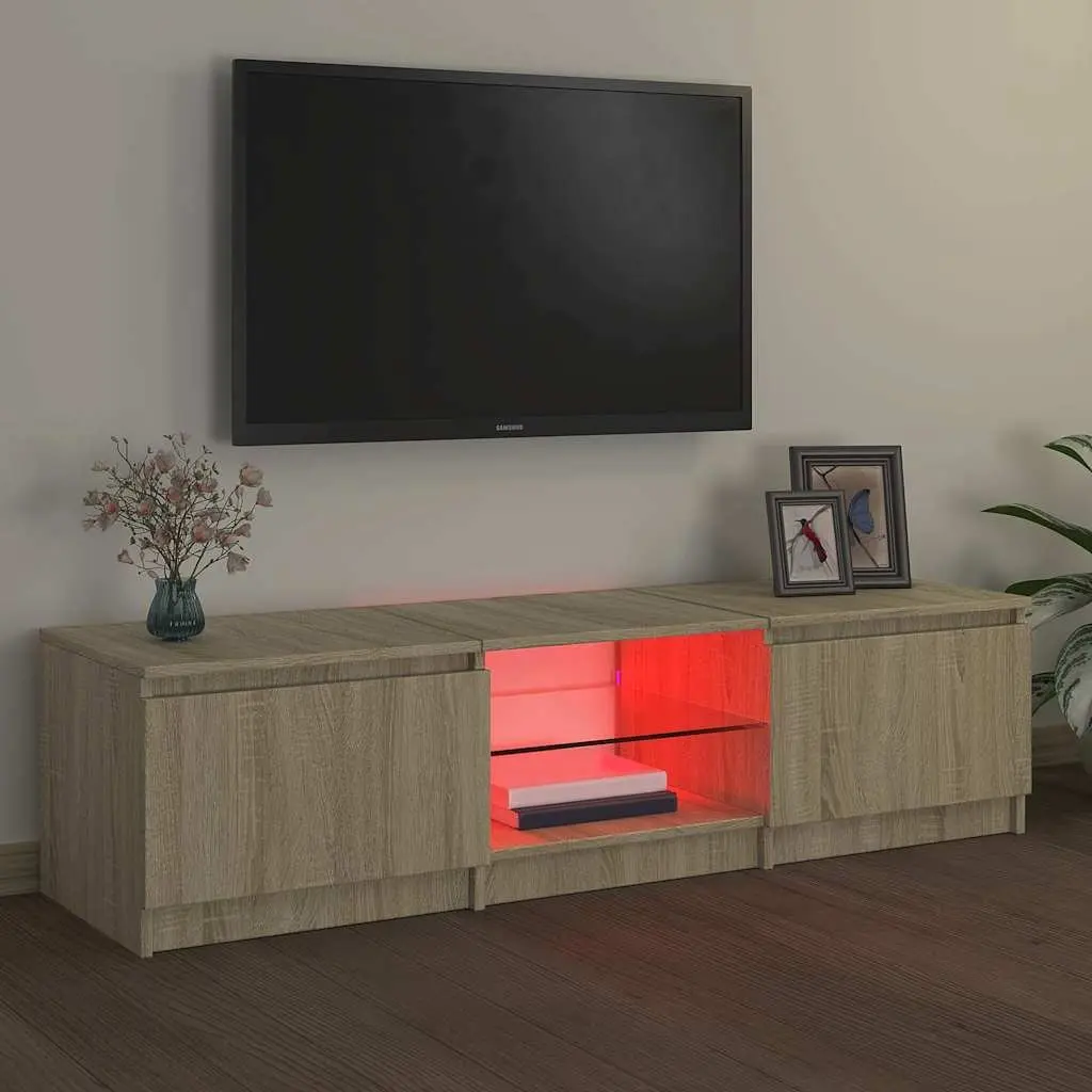 TV Cabinet with LED Lights Brown Media Stand Storage Unit 140x40x36cm