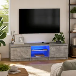 Compact and Stylish Grey TV Cabinet with Storage Solutions