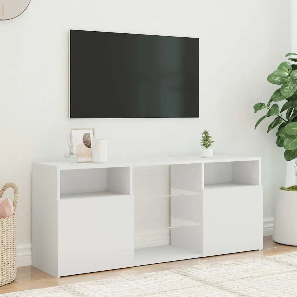 TV Cabinet White 120x30x50cm LED Lights Modern Media Storage Unit