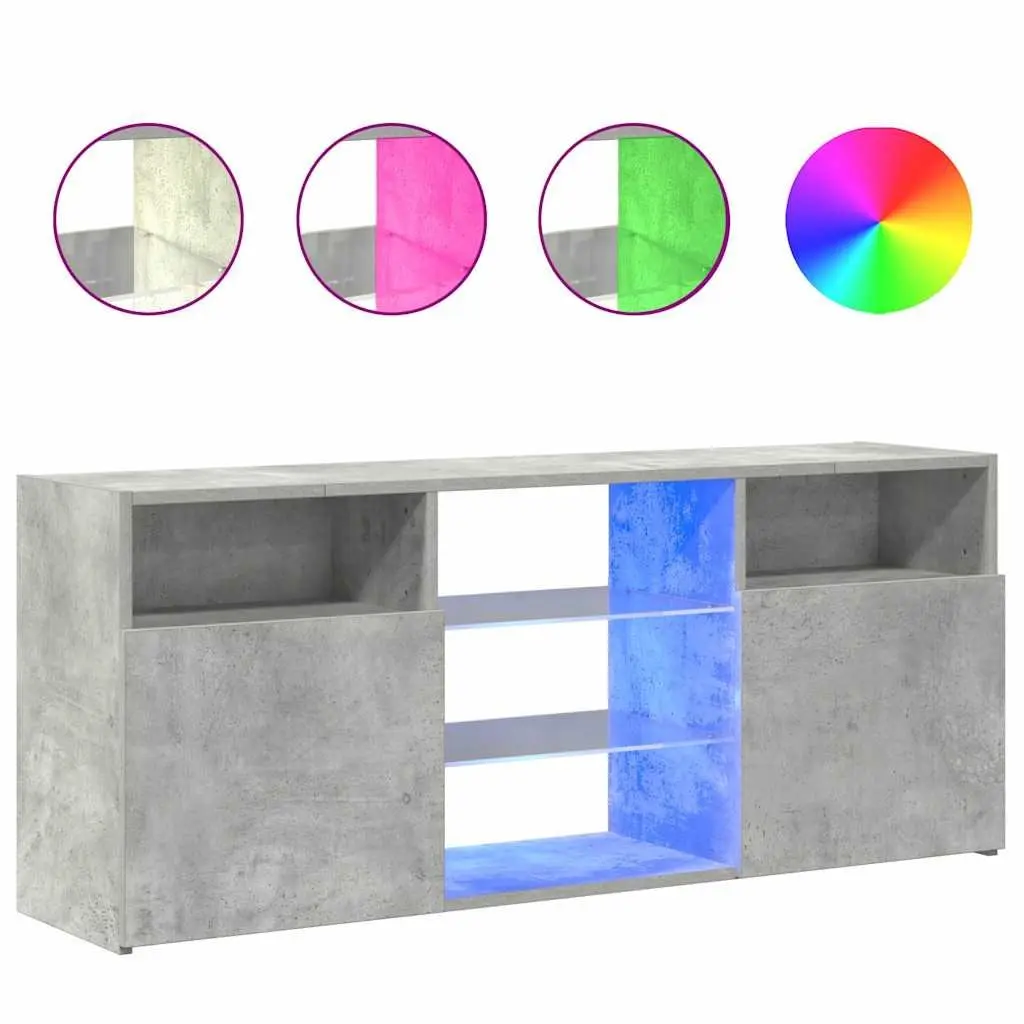 TV Cabinet Grey 120cm RGB LED Lights Media Storage Unit
