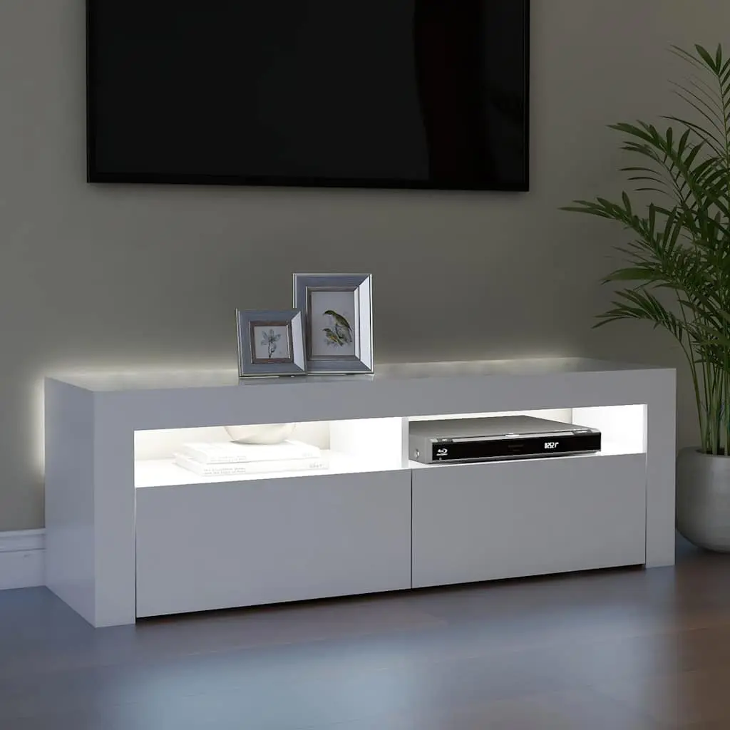 TV Cabinet White Modern RGB LED Lights Storage Unit