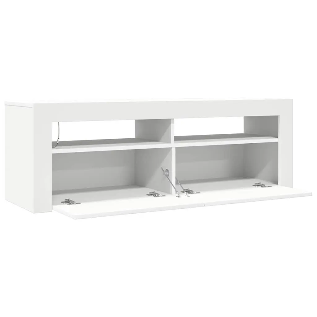 TV Cabinet White Modern RGB LED Lights Storage Unit
