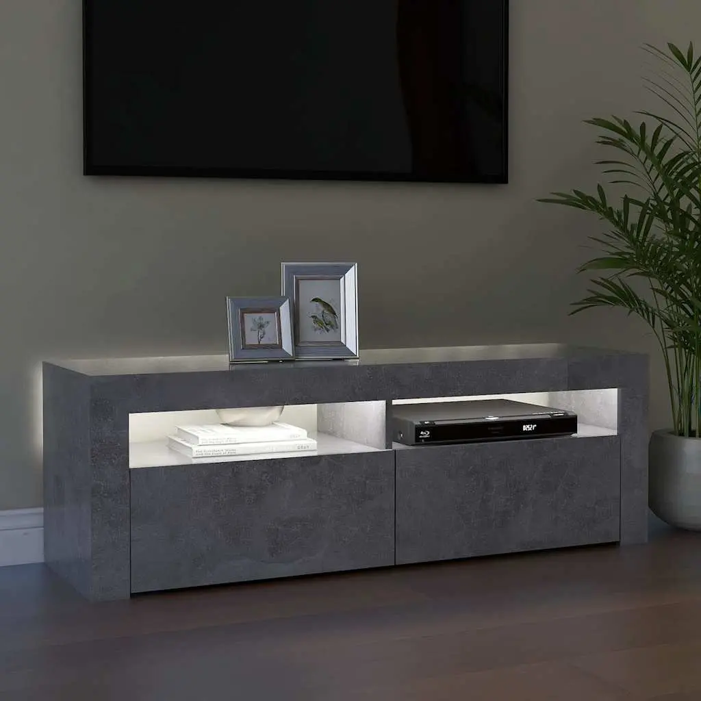 TV Cabinet with RGB LED Lights Grey Media Storage Unit Modern Design 120x35x40cm