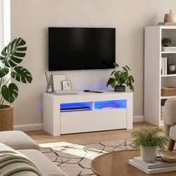 Concise White LED TV Cabinet with Adjustable Features