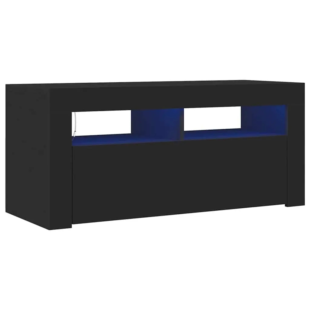 TV Cabinet Black 90x35x40cm Modern with RGB LED Lights Storage Display Shelf