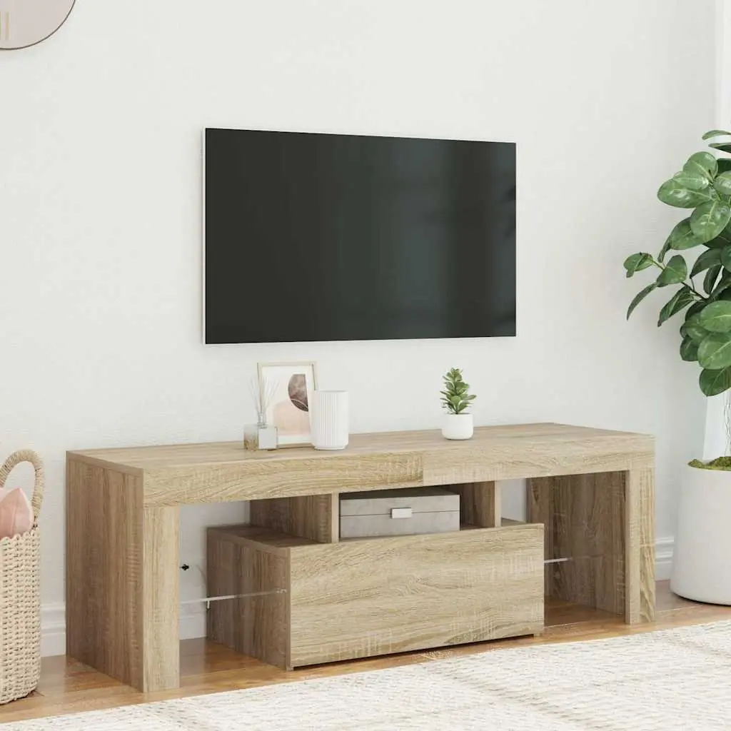TV Cabinet with RGB LED Lights Sonoma Oak Media Storage Stand 120x35x40cm