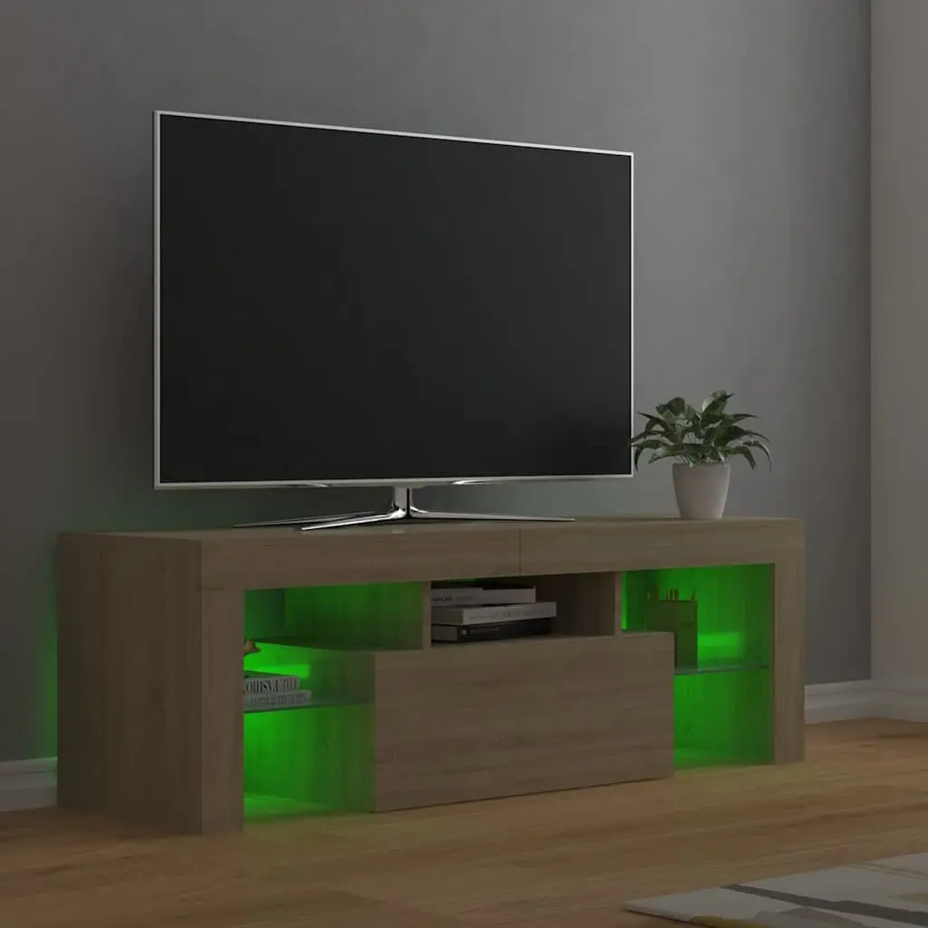 TV Cabinet with RGB LED Lights Sonoma Oak Media Storage Stand 120x35x40cm