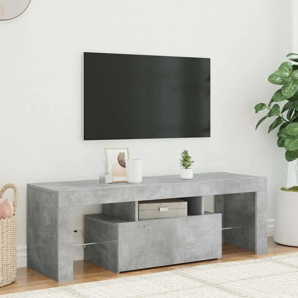 TV Cabinet Grey 120L x 35W x 40H cm RGB LED Lights Media Storage Stand