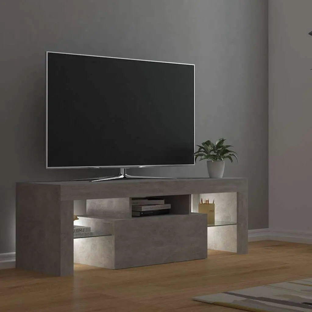 TV Cabinet Grey 120L x 35W x 40H cm RGB LED Lights Media Storage Stand