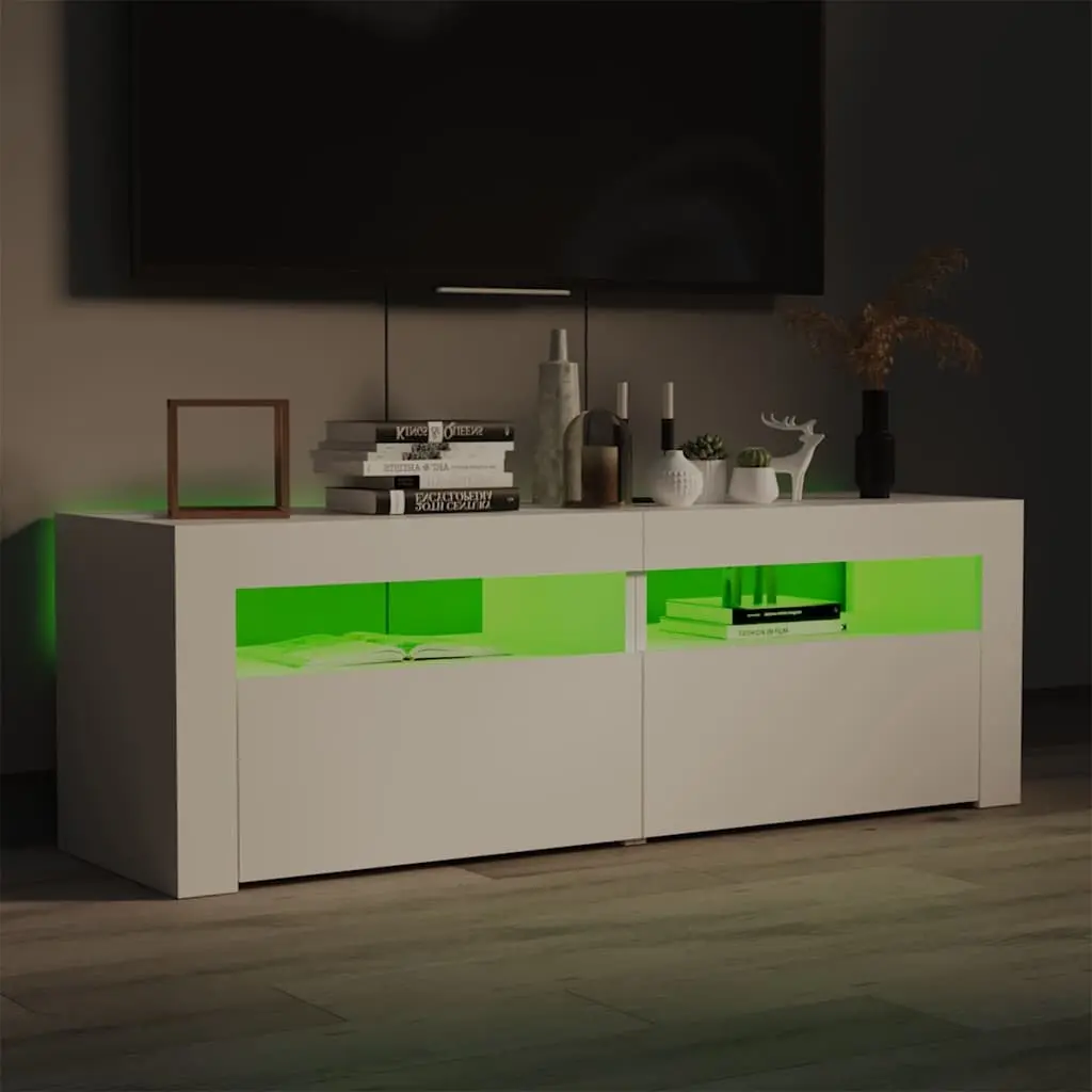 TV Cabinet White 120x35x40cm Modern Media Console with RGB LED Lights