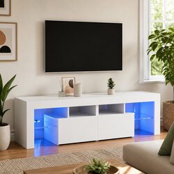 Compact TV Cabinet with RGB LED Lights, 140cm in White