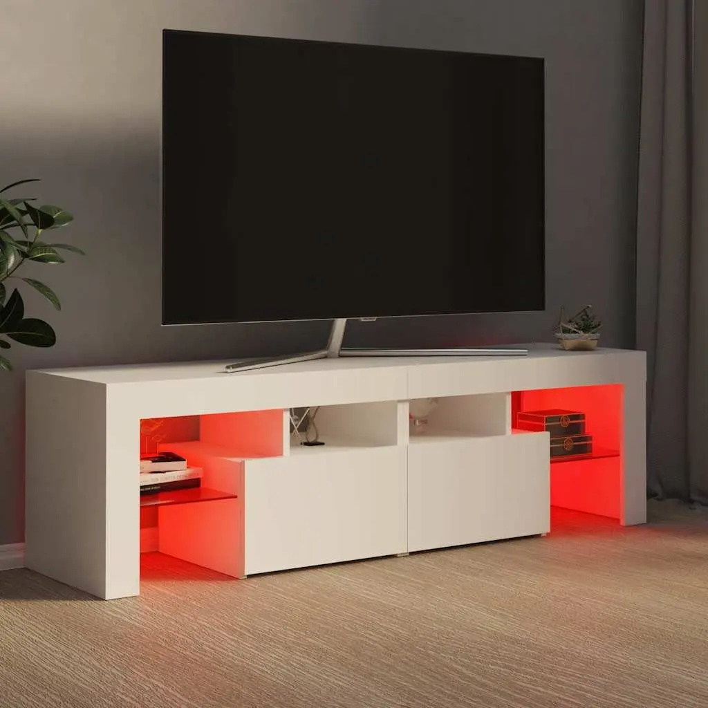 TV Cabinet with RGB LED Lights, 140cm in White