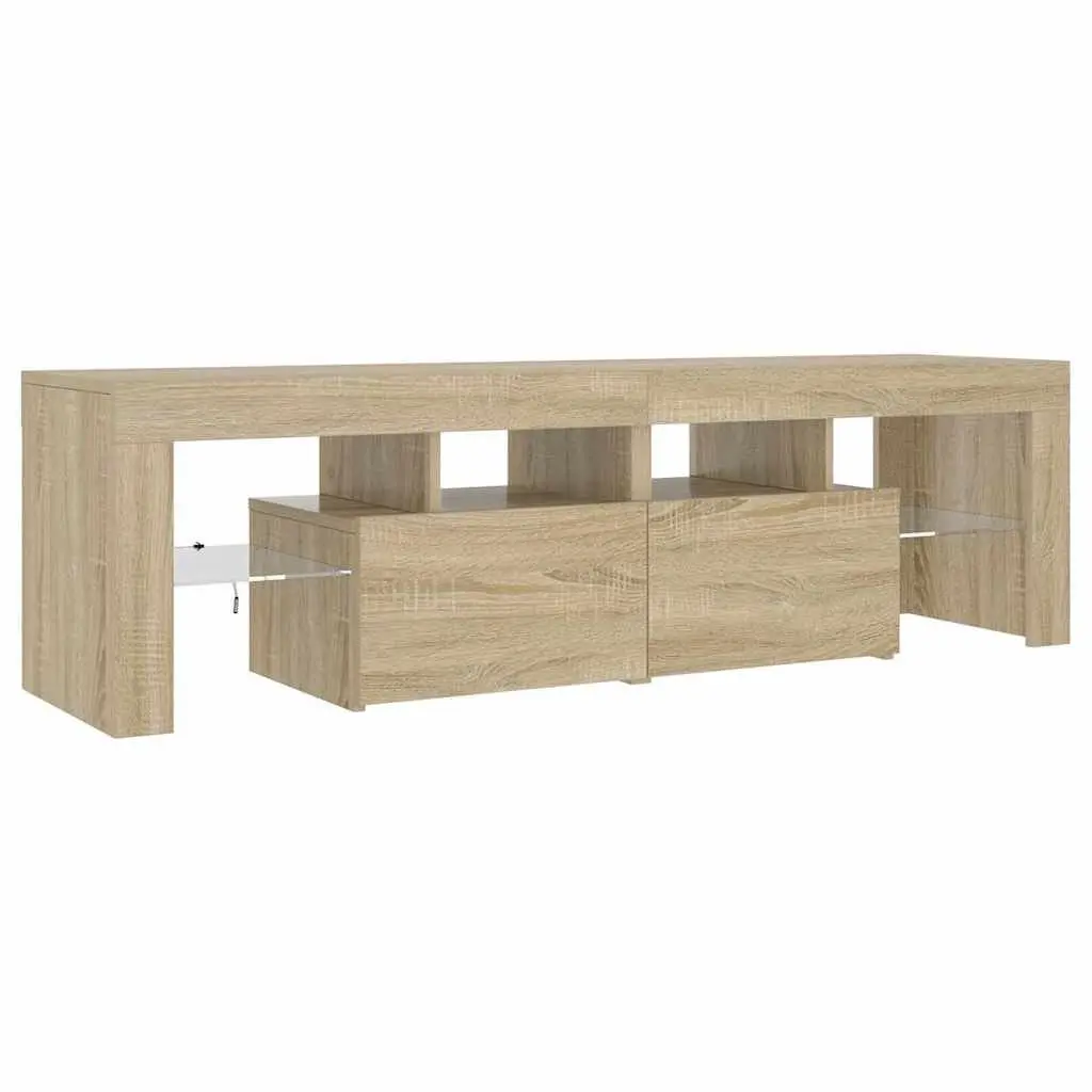 TV Cabinet Brown Engineered Wood RGB LED Lights Storage Unit