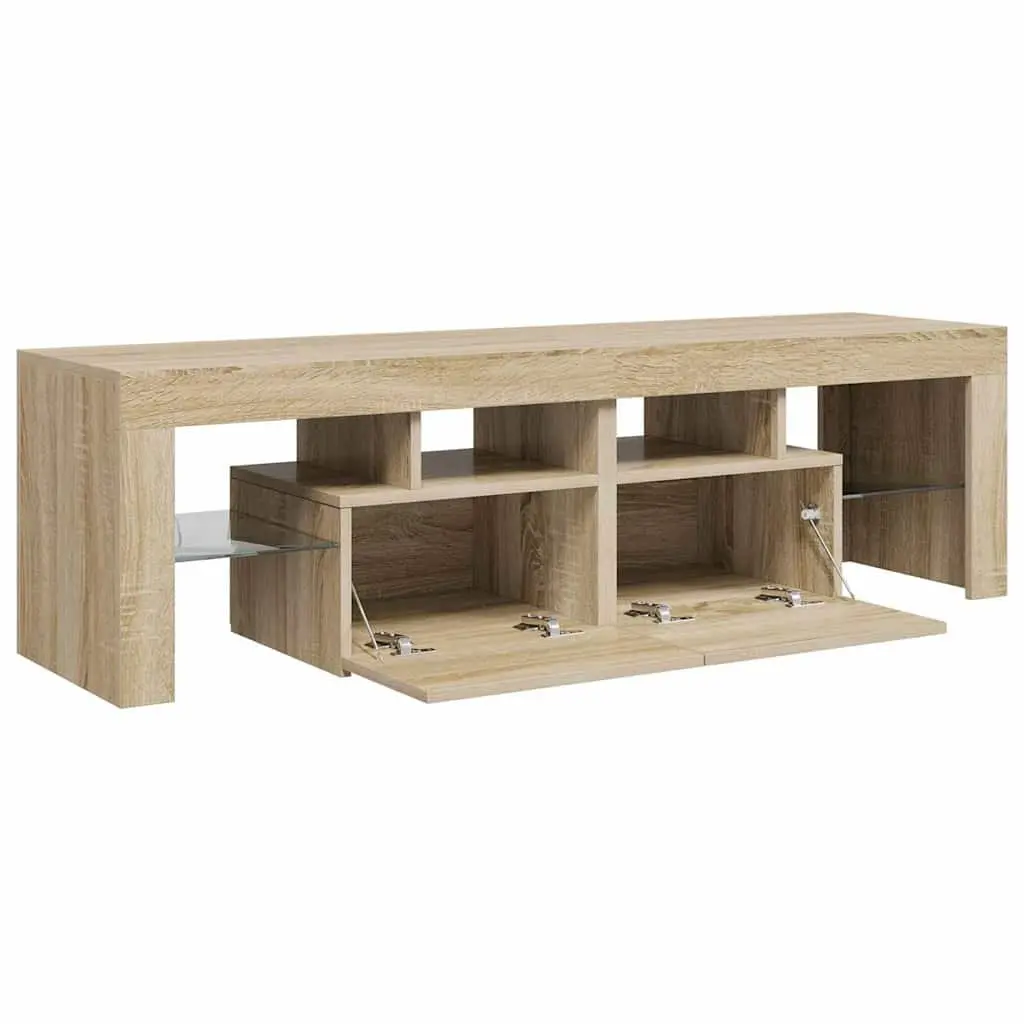 TV Cabinet Brown Engineered Wood RGB LED Lights Storage Unit