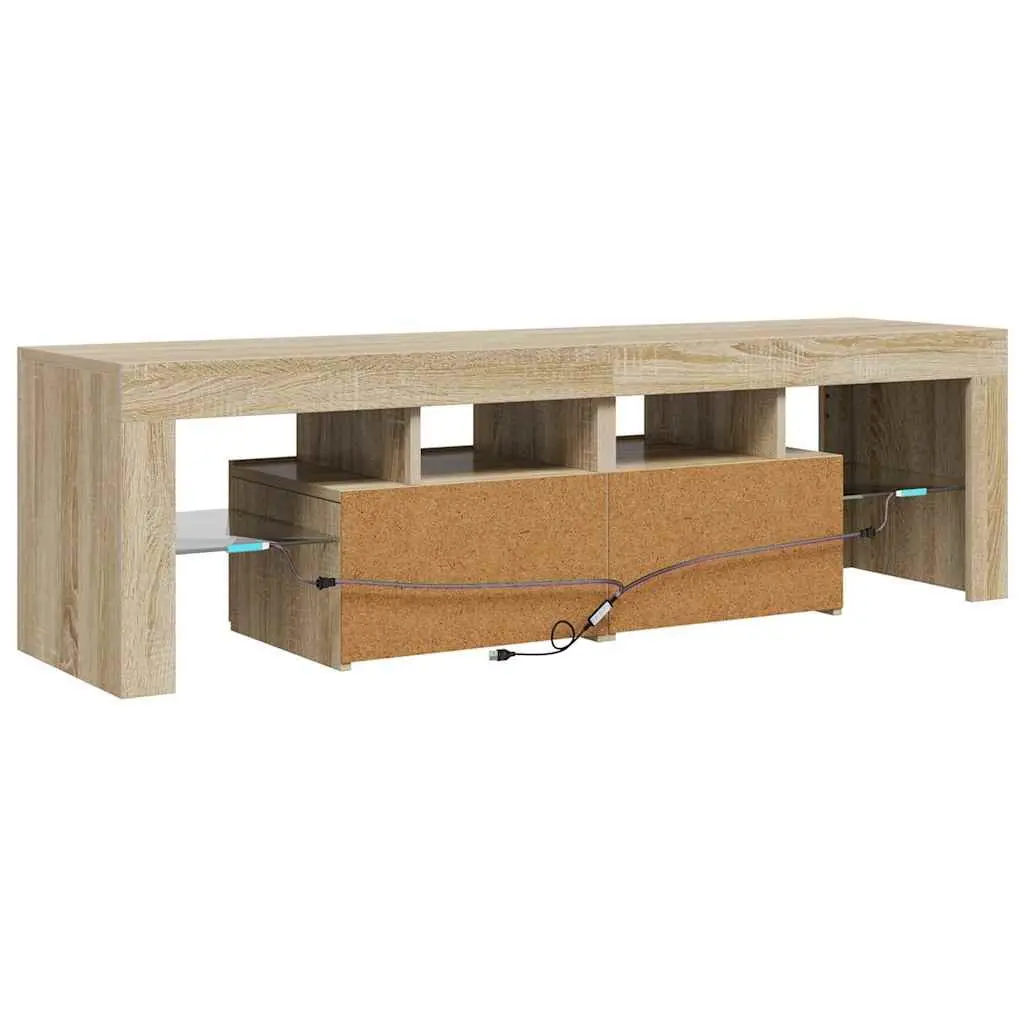 TV Cabinet Brown Engineered Wood RGB LED Lights Storage Unit