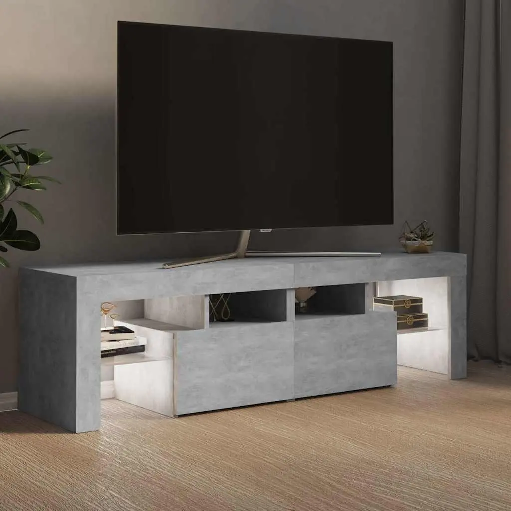 TV Cabinet Concrete Grey 140x36.5x40cm RGB LED Lights Storage Unit