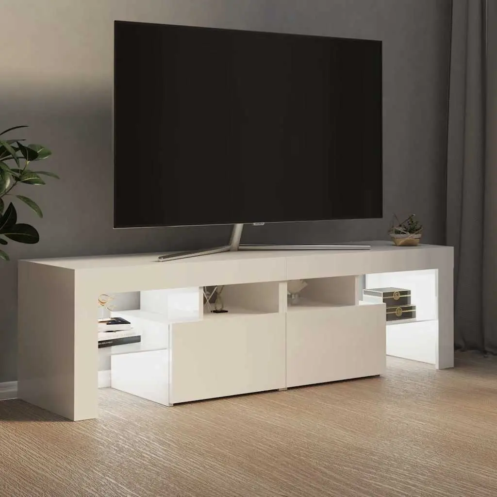 TV Cabinet White 140cm RGB LED Lights Modern Storage Unit