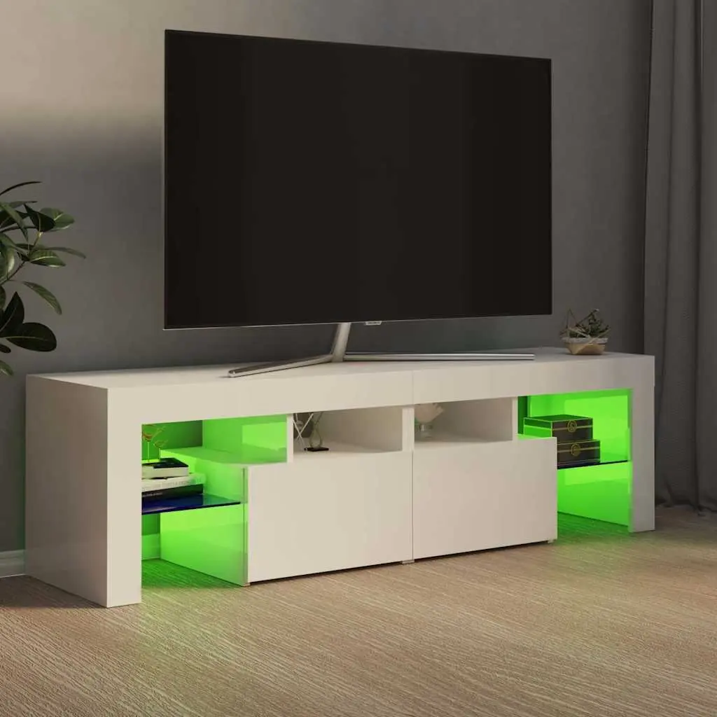TV Cabinet White 140cm RGB LED Lights Modern Storage Unit