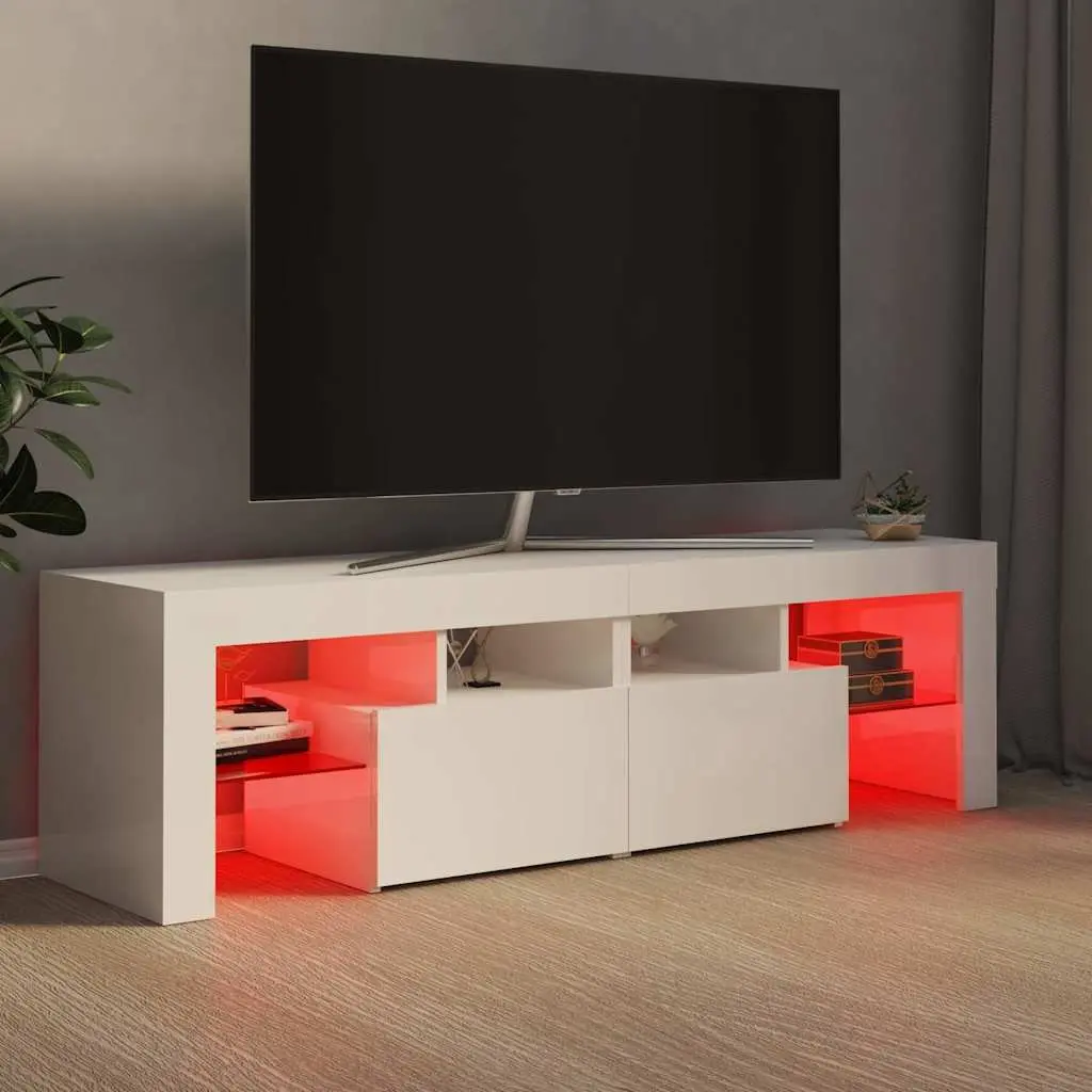 TV Cabinet White 140cm RGB LED Lights Modern Storage Unit