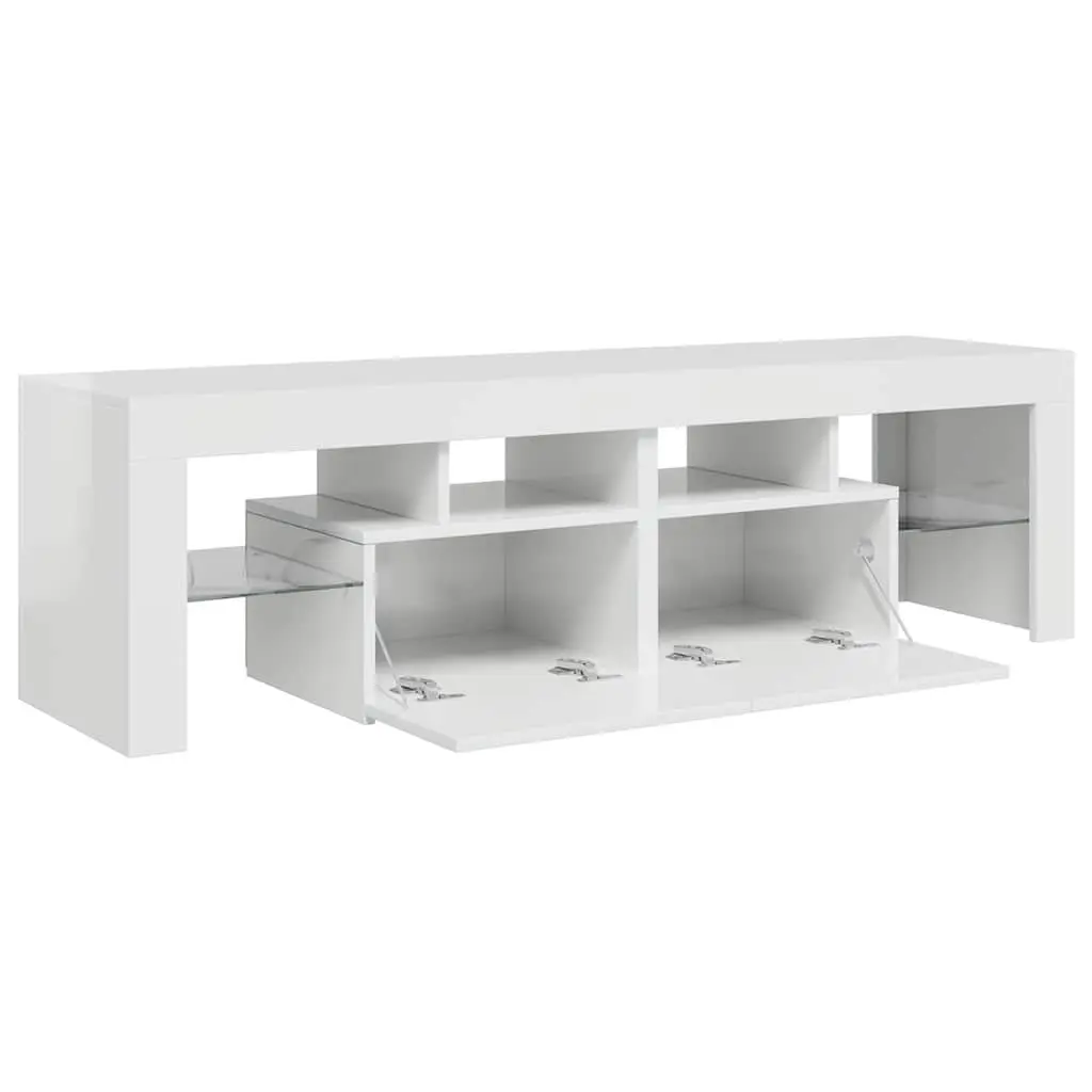 TV Cabinet White 140cm RGB LED Lights Modern Storage Unit