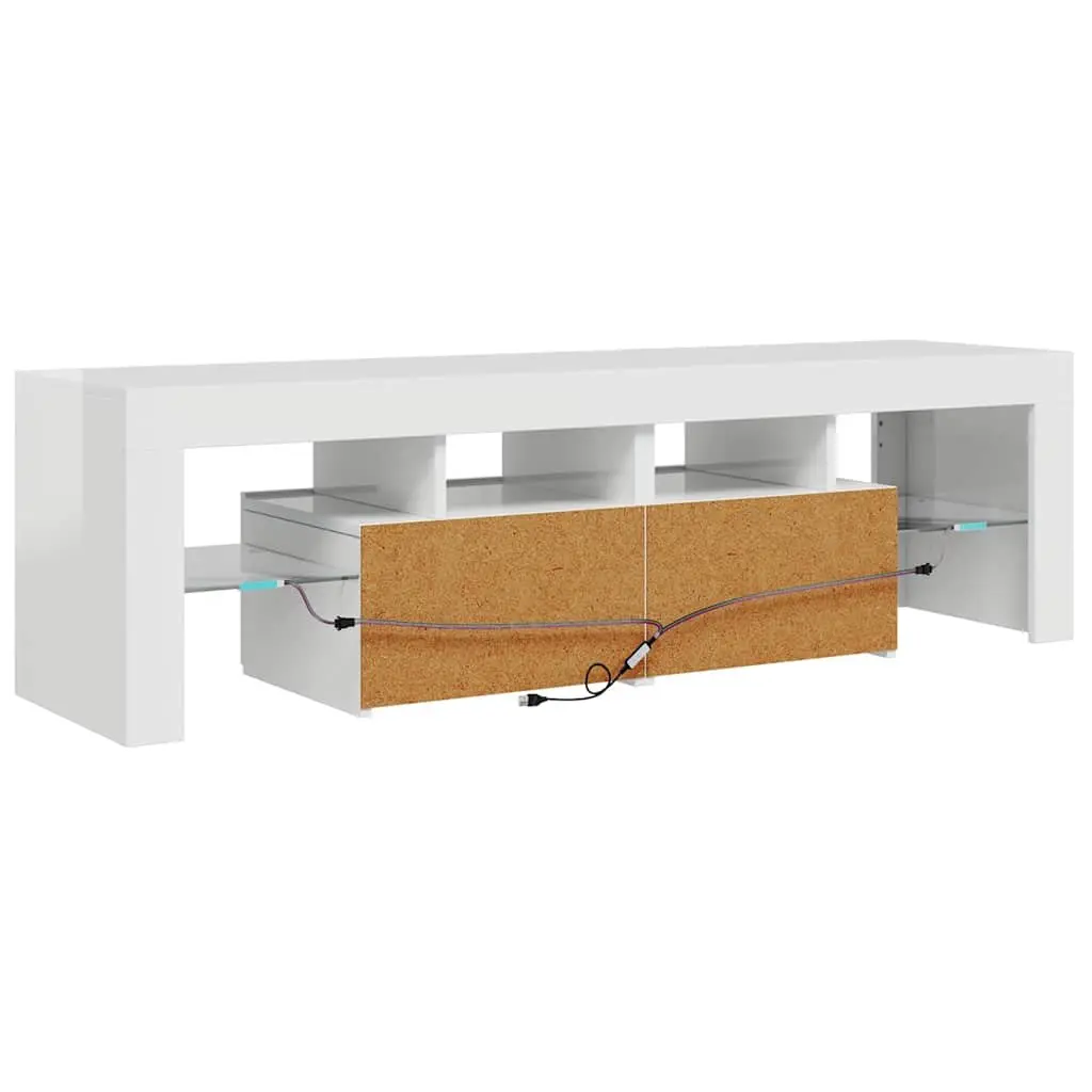 TV Cabinet White 140cm RGB LED Lights Modern Storage Unit