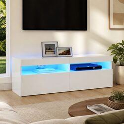 TV Cabinet White Modern Design LED Lights Storage Unit HiFi Stand 120x35x40cm