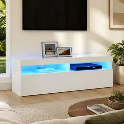 Compact White TV Cabinet with LED Lights - Modern Design