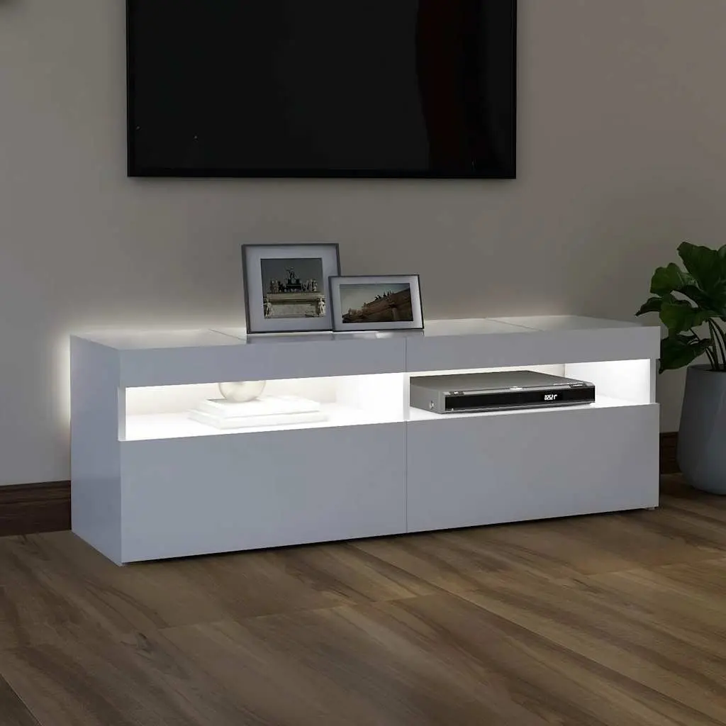 TV Cabinet White Modern Design LED Lights Storage Unit HiFi Stand 120x35x40cm