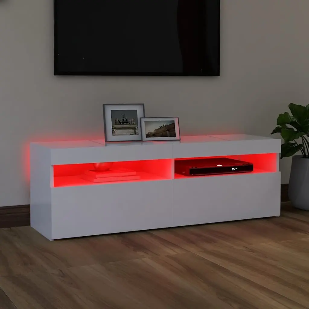 TV Cabinet White Modern Design LED Lights Storage Unit HiFi Stand 120x35x40cm