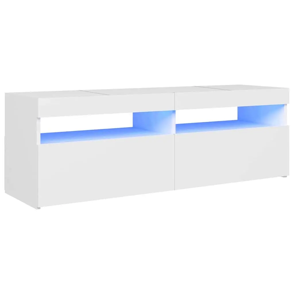 TV Cabinet White Modern Design LED Lights Storage Unit HiFi Stand 120x35x40cm