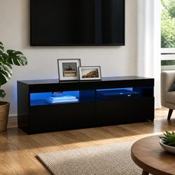 Compact Black TV Cabinet with RGB LED Lights for Your Space