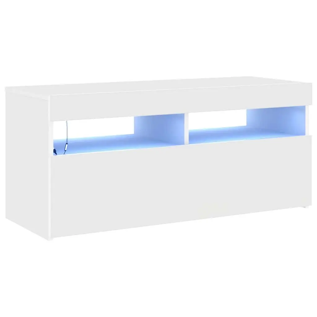 TV Cabinet White 90x35x40 cm RGB LED Lights Media Storage