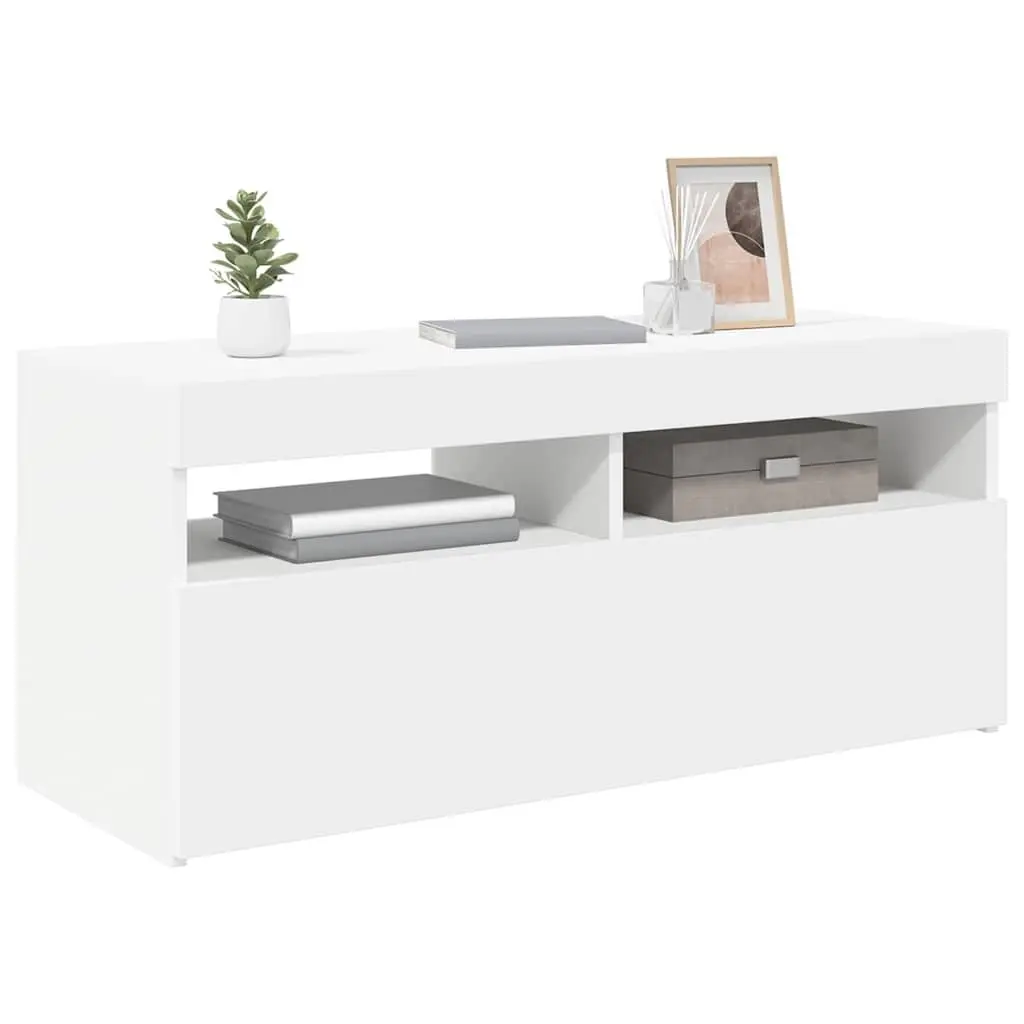 TV Cabinet White 90x35x40 cm RGB LED Lights Media Storage
