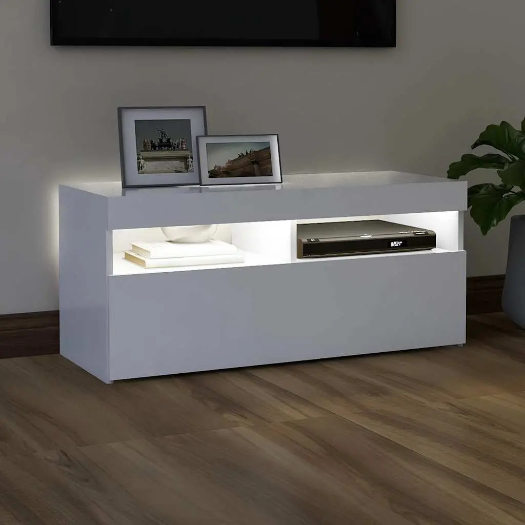 TV Cabinet White 90x35x40 cm RGB LED Lights Media Storage