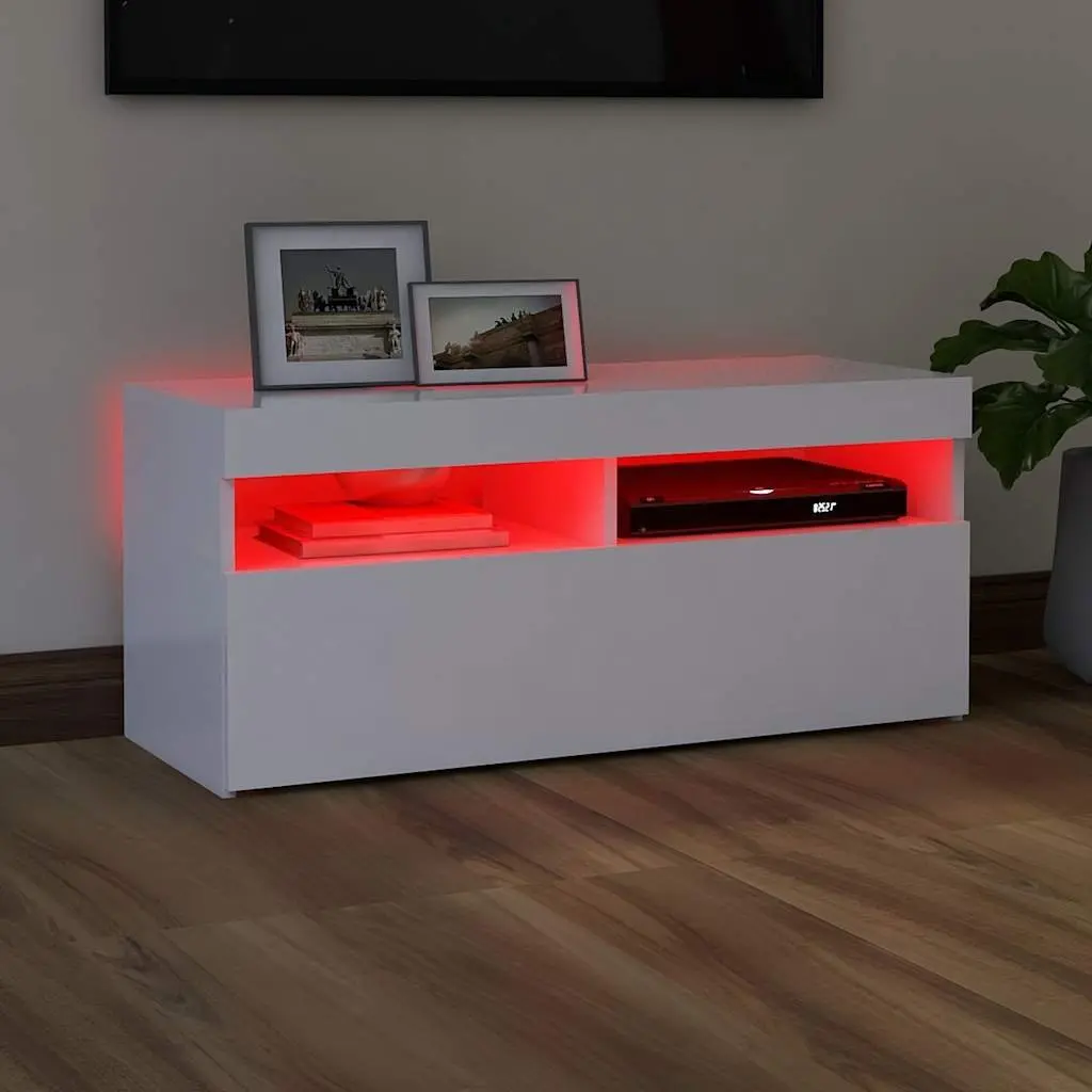 TV Cabinet White 90x35x40 cm RGB LED Lights Media Storage