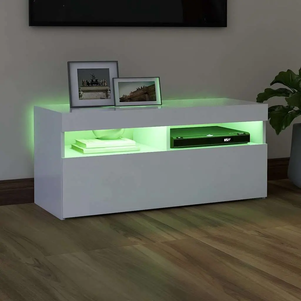 TV Cabinet White 90x35x40 cm RGB LED Lights Media Storage