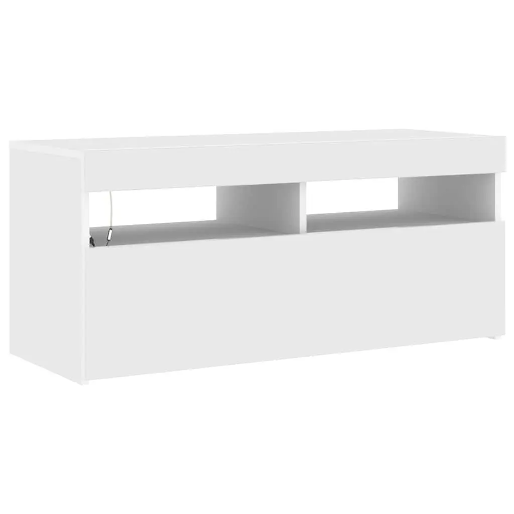 TV Cabinet White 90x35x40 cm RGB LED Lights Media Storage
