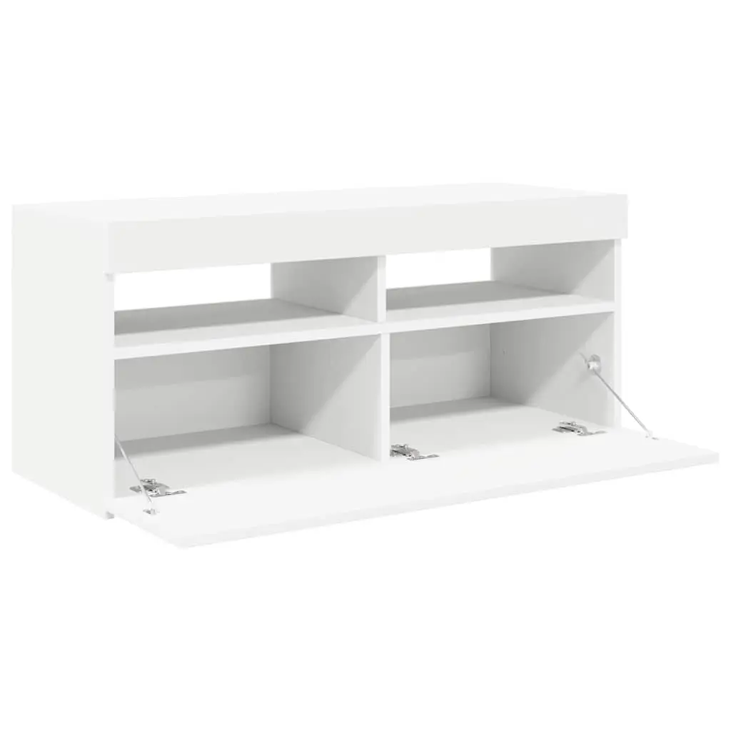 TV Cabinet White 90x35x40 cm RGB LED Lights Media Storage