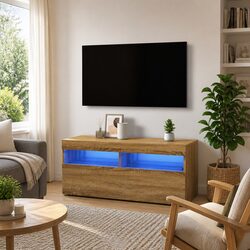 Compact Brown TV Cabinet with RGB Lights for Easy Storage