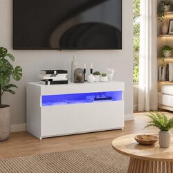 Sleek White TV Cabinet Featuring Colourful LED Lights