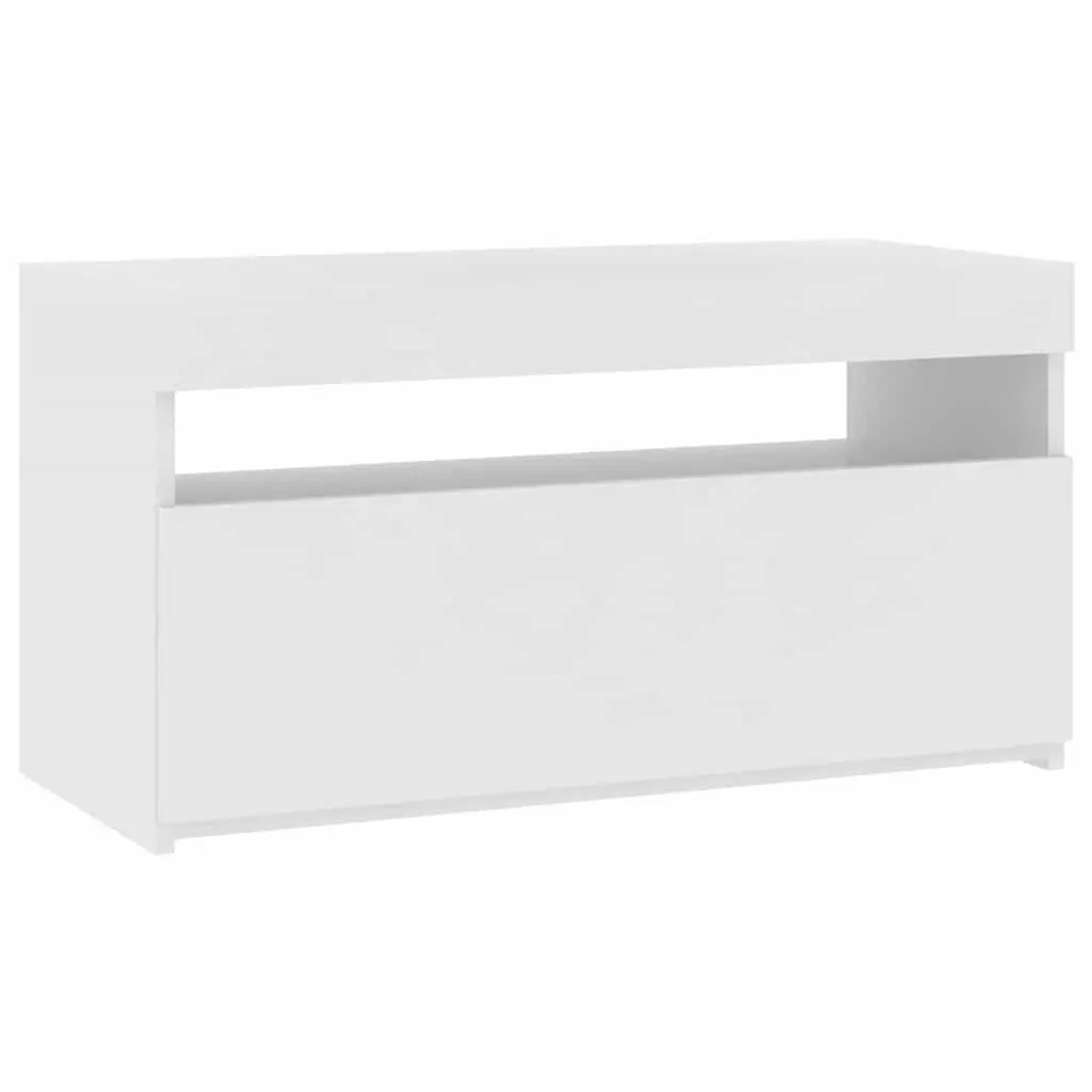 TV Cabinet White 75x35x40cm Modern Media Storage Unit with LED Lights