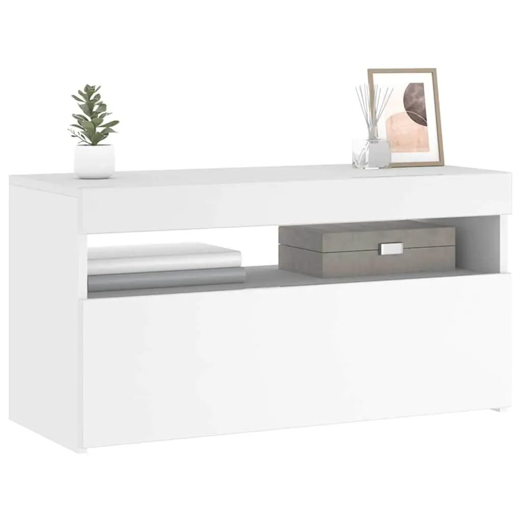 TV Cabinet White 75x35x40cm Modern Media Storage Unit with LED Lights