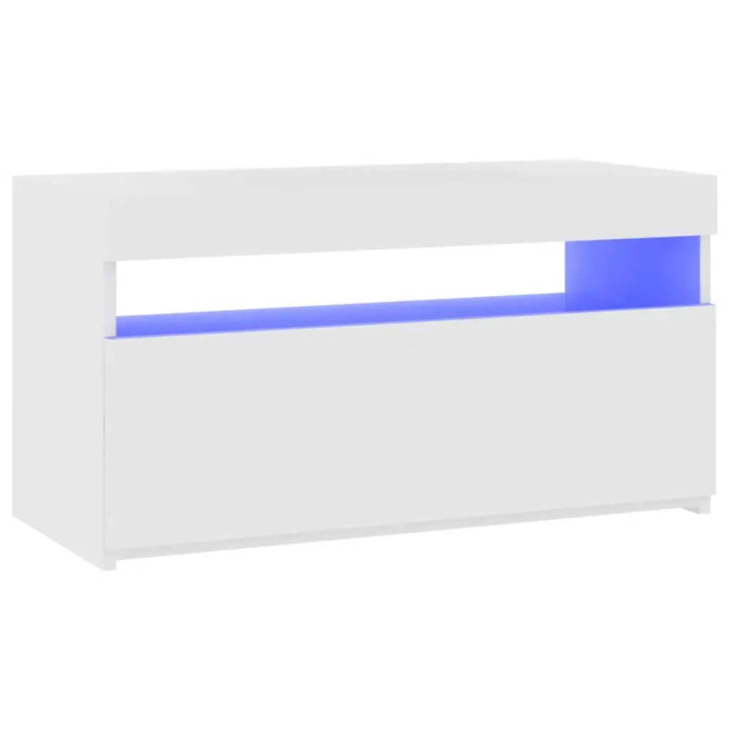 TV Cabinet White 75x35x40cm Modern Media Storage Unit with LED Lights