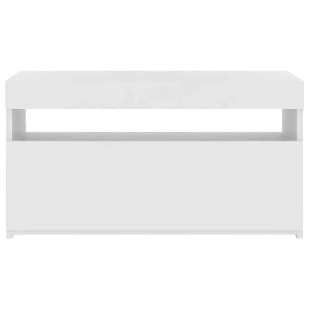 TV Cabinet White 75x35x40cm Modern Media Storage Unit with LED Lights