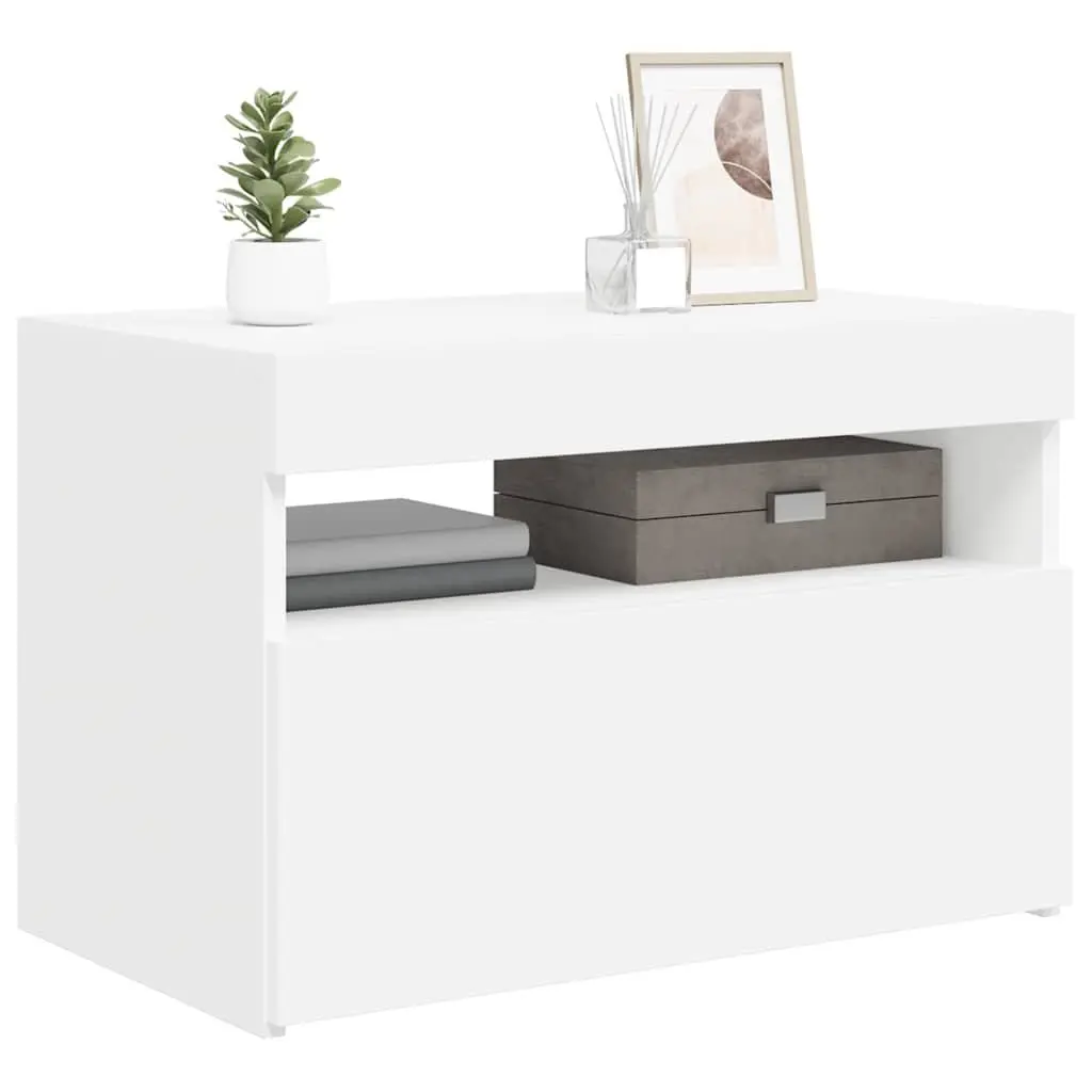TV Cabinet White 60 x 35 x 40 cm RGB LED Lights Modern Entertainment Unit Storage