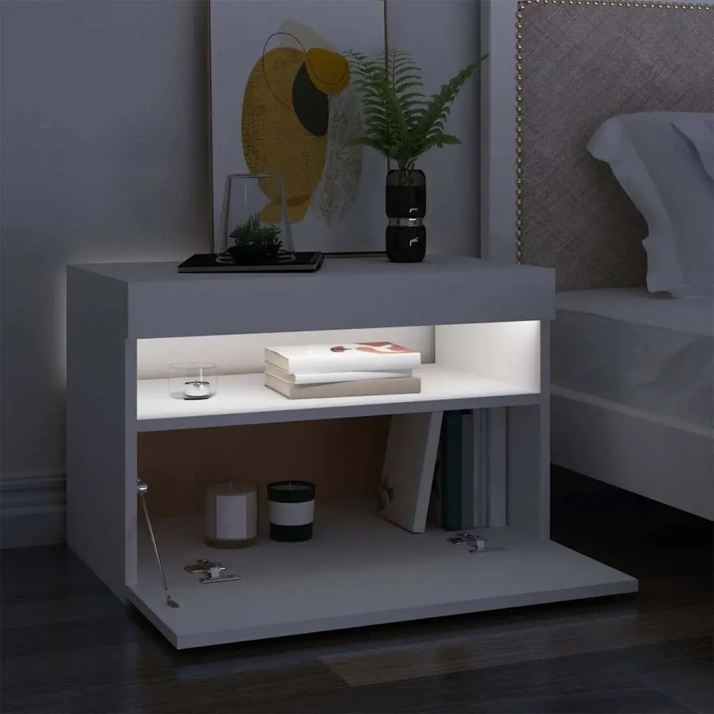 TV Cabinet White 60 x 35 x 40 cm RGB LED Lights Modern Entertainment Unit Storage