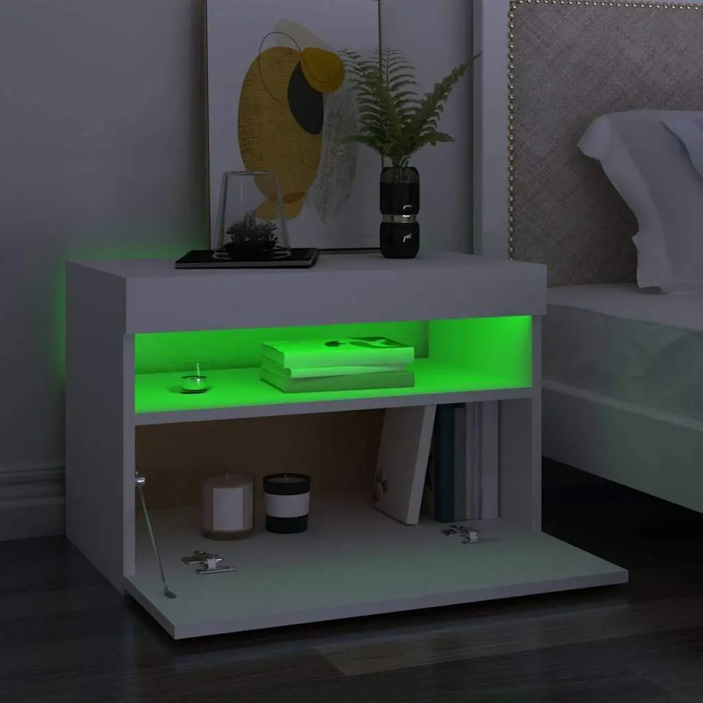 TV Cabinet White 60 x 35 x 40 cm RGB LED Lights Modern Entertainment Unit Storage